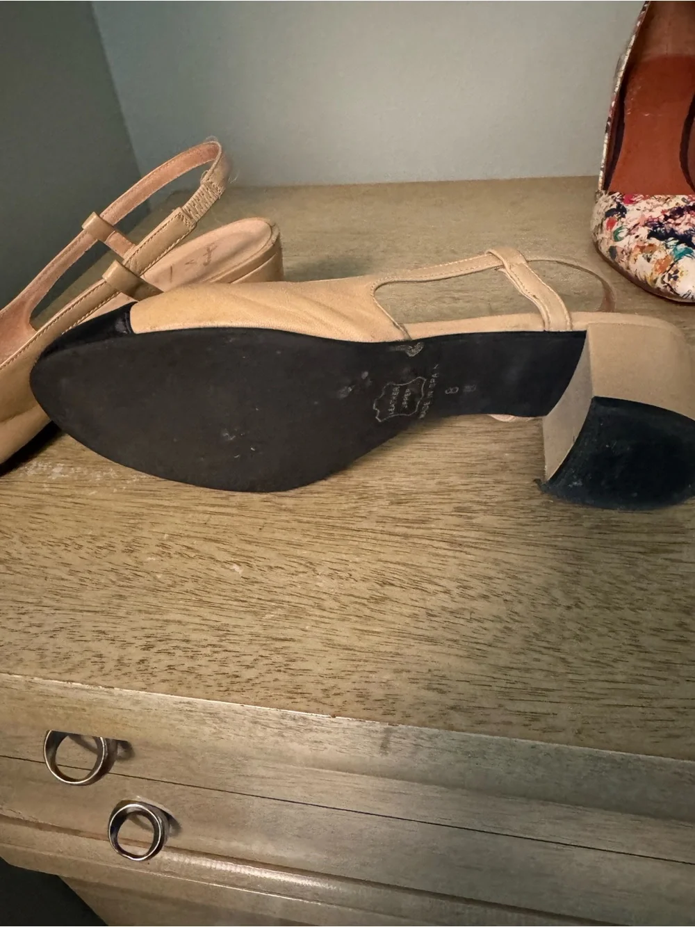 French Sole Nude and Black Cap-Toe Slingback Heels
